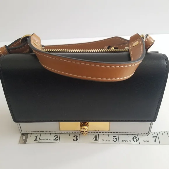 Alexander McQueen Skull Color Block Leather Crossbody Black White Brown … - Picture 8 of 12